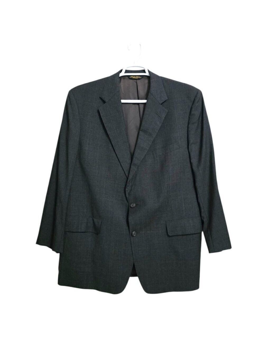 Brooks Brothers Gray Windowpane Single Breasted Wool Blazer Sz 45R